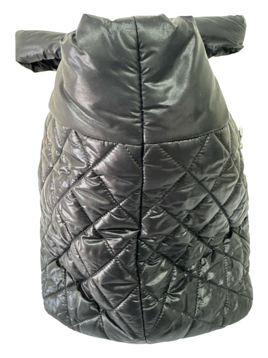 Chanel Black & Burgundy Nylon & Leather Zip Close Puffer Logo Top Handle Bag Black & Burgundy / Medium