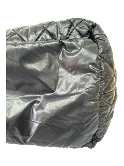 Chanel Black & Burgundy Nylon & Leather Zip Close Puffer Logo Top Handle Bag Black & Burgundy / Medium