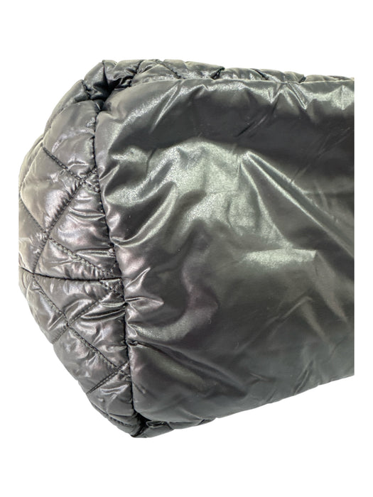 Chanel Black & Burgundy Nylon & Leather Zip Close Puffer Logo Top Handle Bag Black & Burgundy / Medium