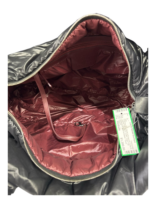 Chanel Black & Burgundy Nylon & Leather Zip Close Puffer Logo Top Handle Bag Black & Burgundy / Medium