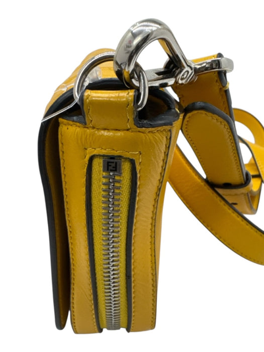 Fendi Yellow Leather Embossed Monogram Flap Crossbody Bag Yellow