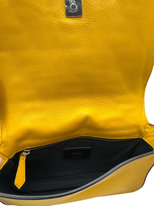 Fendi Yellow Leather Embossed Monogram Flap Crossbody Bag Yellow