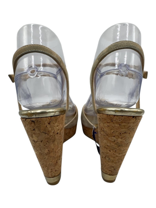 Jimmy Choo Shoe Size 38.5 Beige Suede Cork Platform Peep Toe Wedge Sandals Beige / 38.5