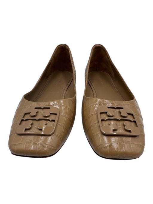Tory Burch Shoe Size 7.5 Beige Brown Patent Leather Croc Embossed Logo Flats Beige Brown / 7.5