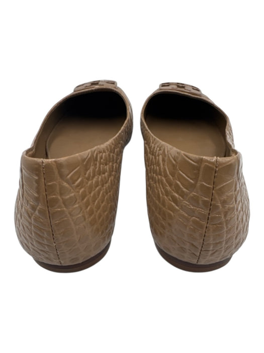 Tory Burch Shoe Size 7.5 Beige Brown Patent Leather Croc Embossed Logo Flats Beige Brown / 7.5