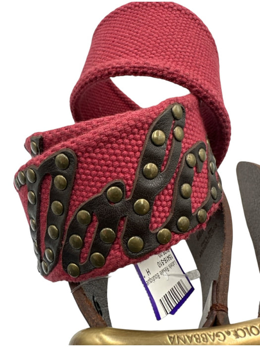 Dolce & Gabbana Red & Brown Canvas Leather Accent Brass Hardware Logo Belts Red & Brown / 100cm