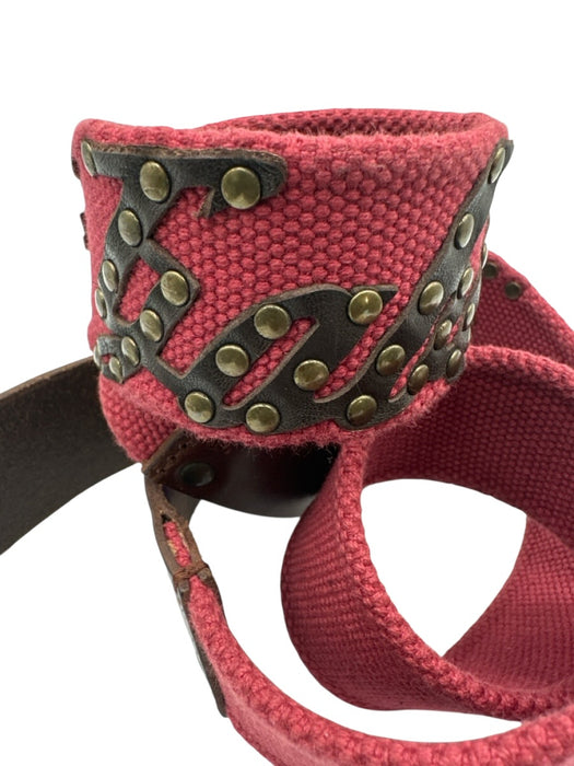 Dolce & Gabbana Red & Brown Canvas Leather Accent Brass Hardware Logo Belts Red & Brown / 100cm