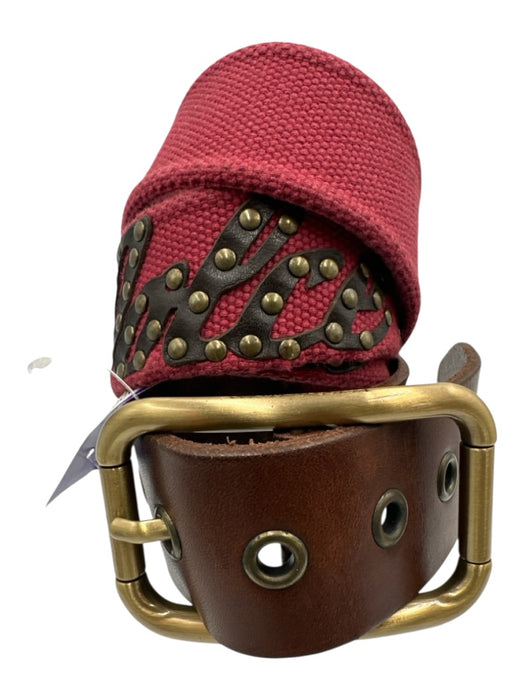 Dolce & Gabbana Red & Brown Canvas Leather Accent Brass Hardware Logo Belts Red & Brown / 100cm