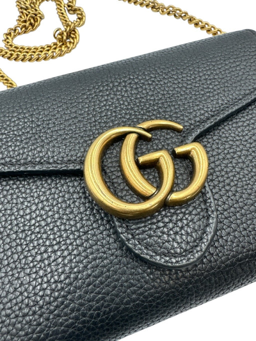 Gucci Black Leather Grained Gold Hardware Crossbody Chain Bag Black / XS