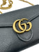 Gucci Black Leather Grained Gold Hardware Crossbody Chain Bag Black / XS