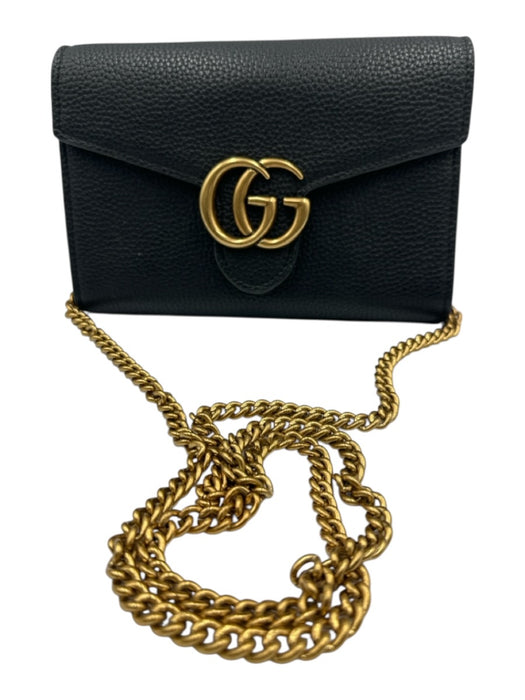 Gucci Black Leather Grained Gold Hardware Crossbody Chain Bag Black / XS