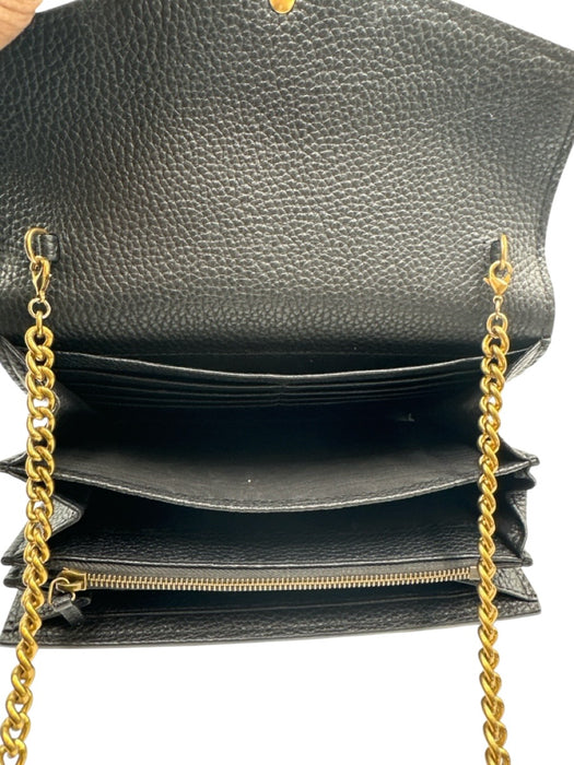 Gucci Black Leather Grained Gold Hardware Crossbody Chain Bag Black / XS