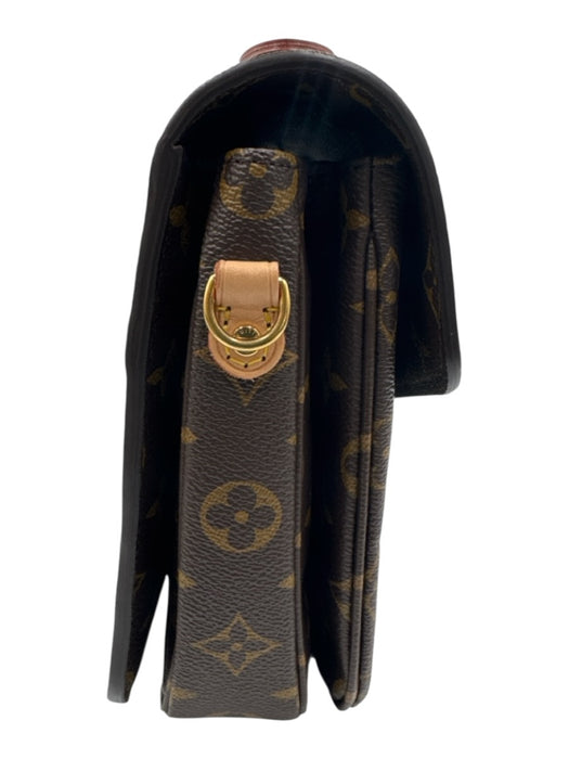 Louis Vuitton Brown Print Coated Canvas Monogram Leather Accents Crossbody Bag Brown Print / Small