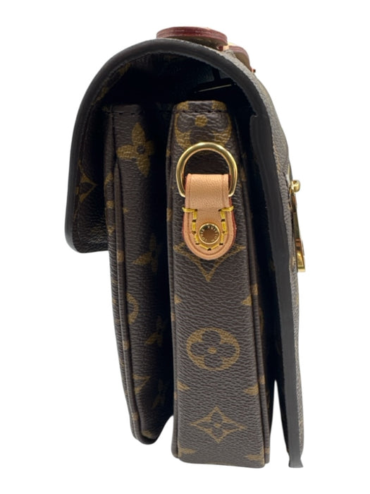 Louis Vuitton Brown Print Coated Canvas Monogram Leather Accents Crossbody Bag Brown Print / Small