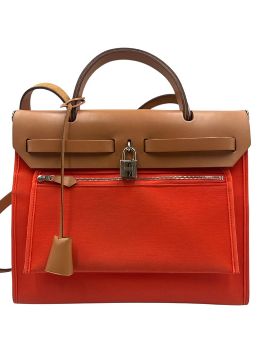 Hermes Orange Canvas Leather Silver Hardware Crossbody Certified by Entrupy Bag Orange / S/M