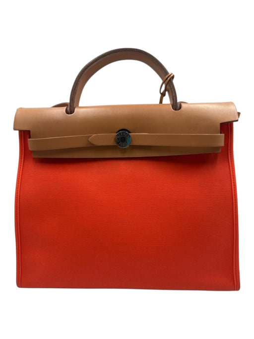 Hermes Orange Canvas Leather Silver Hardware Crossbody Certified by Entrupy Bag Orange / S/M