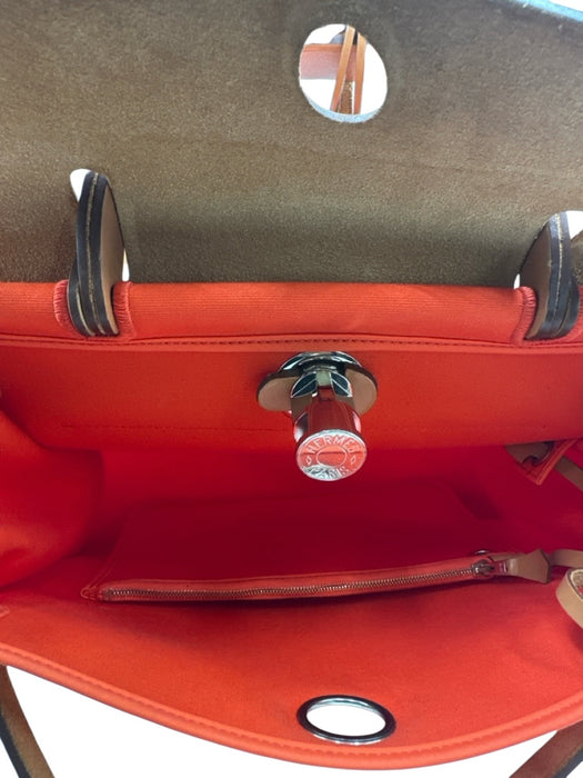 Hermes Orange Canvas Leather Silver Hardware Crossbody Certified by Entrupy Bag Orange / S/M