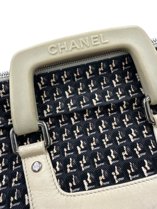 Chanel Black, Beige & Blue Canvas Leather Clover Vintage Bag Black, Beige & Blue / Large