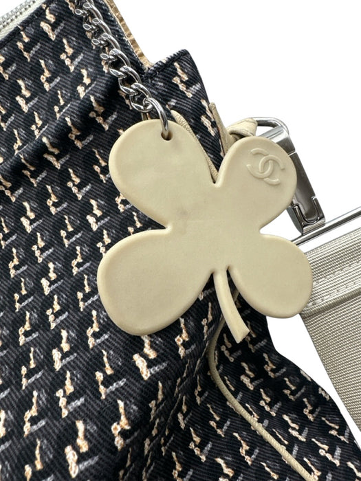 Chanel Black, Beige & Blue Canvas Leather Clover Vintage Bag Black, Beige & Blue / Large