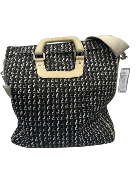 Chanel Black, Beige & Blue Canvas Leather Clover Vintage Bag Black, Beige & Blue / Large