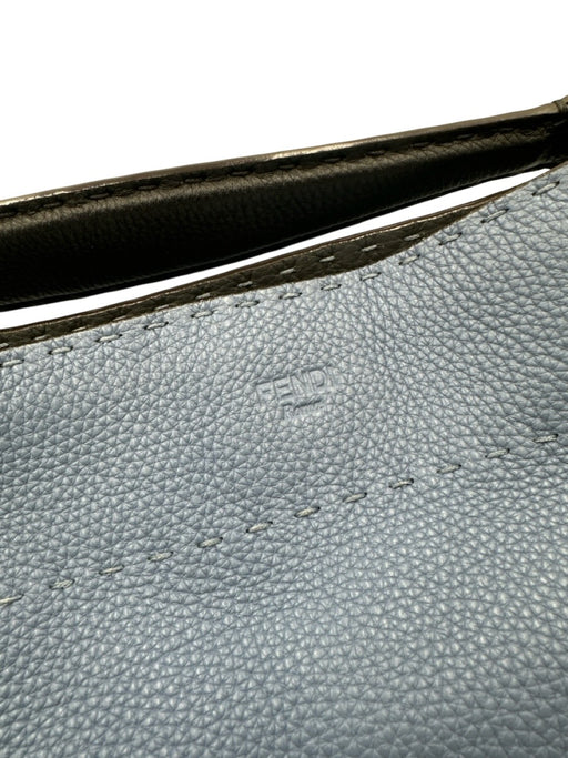 Fendi Blue & Black Leather Pebbled Crossbody Shoulder Strap Bucket Bag Blue & Black / Medium