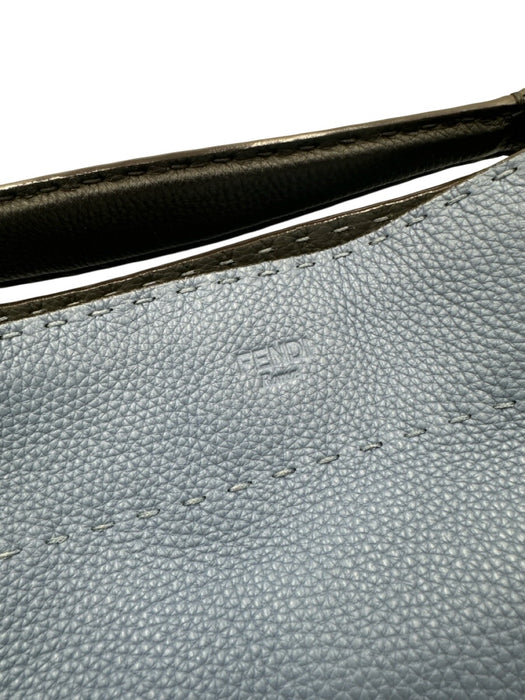 Fendi Blue & Black Leather Pebbled Crossbody Shoulder Strap Bucket Bag Blue & Black / Medium