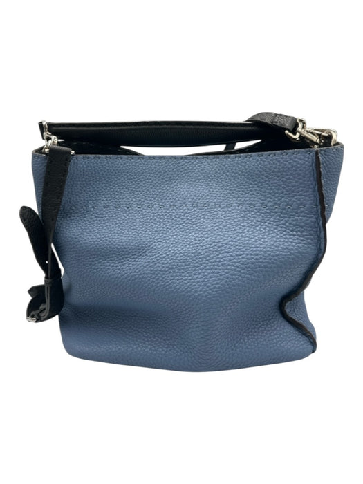 Fendi Blue & Black Leather Pebbled Crossbody Shoulder Strap Bucket Bag Blue & Black / Medium
