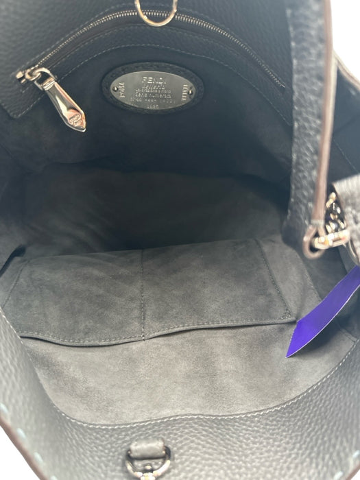 Fendi Blue & Black Leather Pebbled Crossbody Shoulder Strap Bucket Bag Blue & Black / Medium