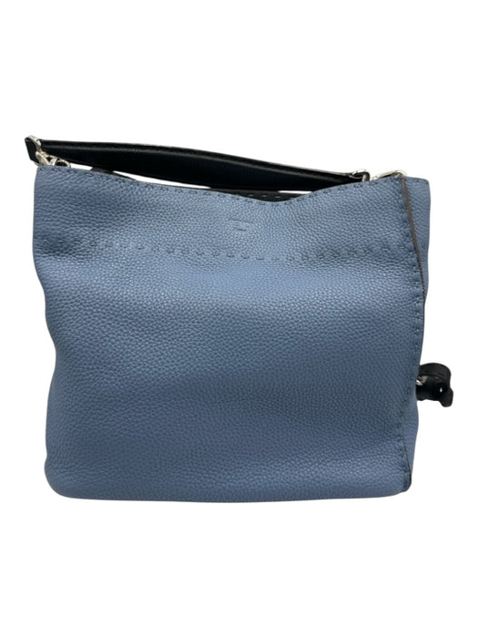 Fendi Blue & Black Leather Pebbled Crossbody Shoulder Strap Bucket Bag Blue & Black / Medium