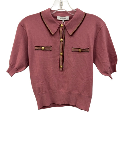 The Noli Shop Size XS Dusty Pink Polyester Blend Half Button Short Sleeve Top Dusty Pink / XS