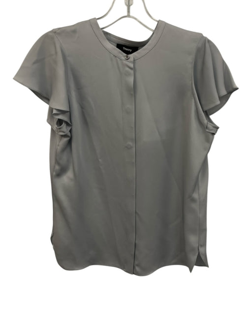 Theory Size Small Gray Silk Flutter Cap sleeve Button Down Blouse Top Gray / Small