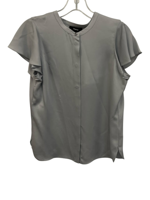 Theory Size Small Gray Silk Flutter Cap sleeve Button Down Blouse Top Gray / Small