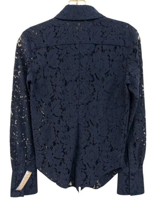 Generation Love Size XS Navy Cotton Blend Button Down Collared Lace Top Navy / XS