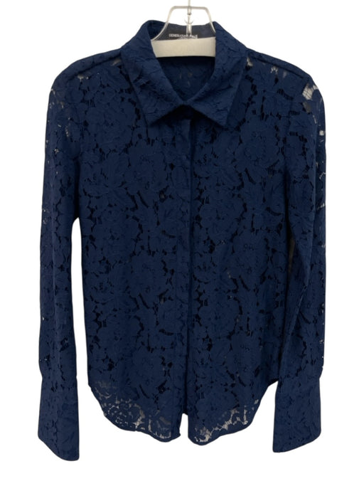 Generation Love Size XS Navy Cotton Blend Button Down Collared Lace Top Navy / XS