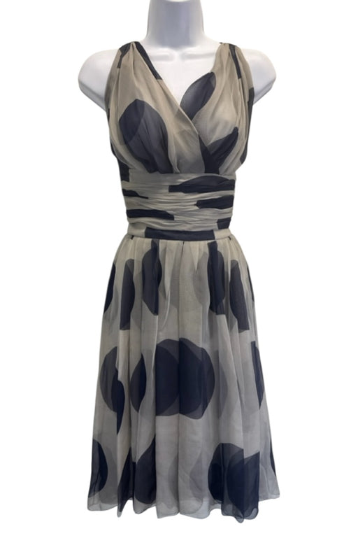 Chanel Size 36 Gray & Navy Silk Abstract Sheer Vintage Scarf Included Skirt Set Gray & Navy / 36