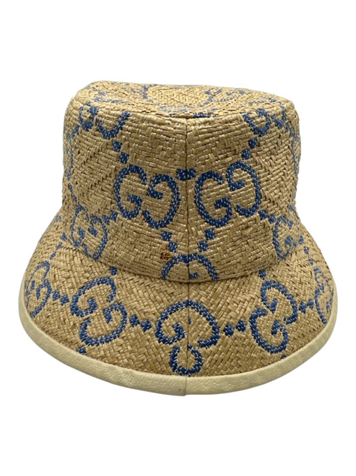 Gucci Tan & blue Straw Monogram Raffia Bucket Hat Tan & blue / Small