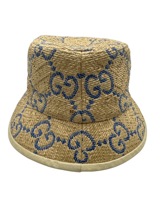 Gucci Tan & blue Straw Monogram Raffia Bucket Hat Tan & blue / Small