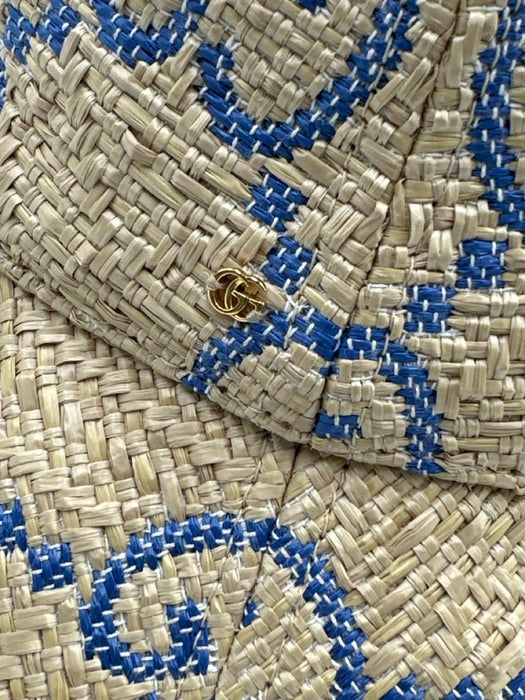 Gucci Tan & blue Straw Monogram Raffia Bucket Hat Tan & blue / Small