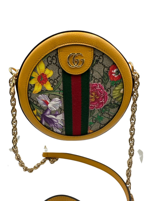 Gucci Yellow & Multi Coated Canvas & Leather Floral Monogram Crossbody Bag Yellow & Multi / XS