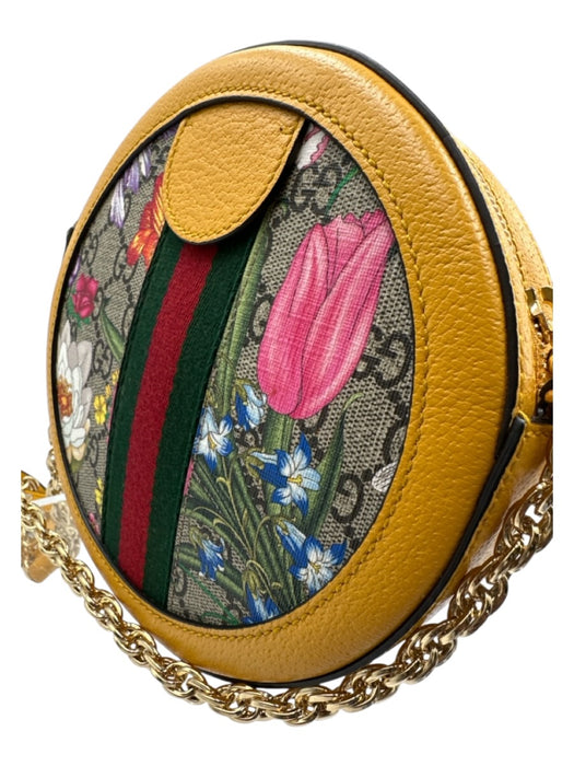 Gucci Yellow & Multi Coated Canvas & Leather Floral Monogram Crossbody Bag Yellow & Multi / XS