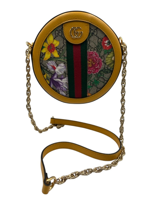 Gucci Yellow & Multi Coated Canvas & Leather Floral Monogram Crossbody Bag Yellow & Multi / XS