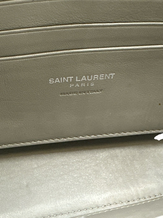 Saint Laurent Gray Leather Logo Silver Hardware Crossbody Bag Gray / Mini