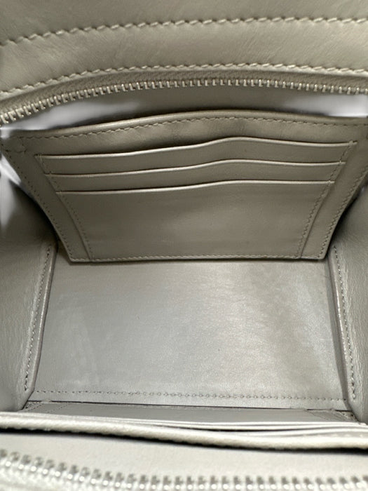 Saint Laurent Gray Leather Logo Silver Hardware Crossbody Bag Gray / Mini