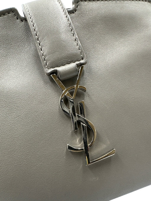 Saint Laurent Gray Leather Logo Silver Hardware Crossbody Bag Gray / Mini