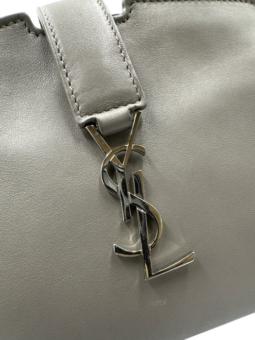 Saint Laurent Gray Leather Logo Silver Hardware Crossbody Bag Gray / Mini