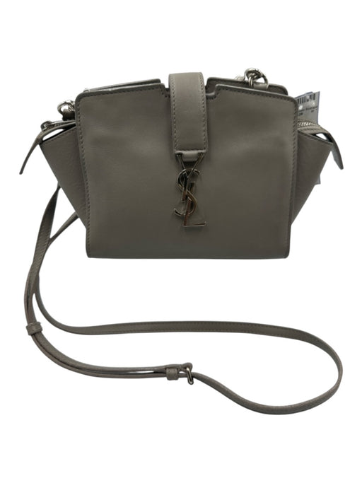 Saint Laurent Gray Leather Logo Silver Hardware Crossbody Bag Gray / Mini