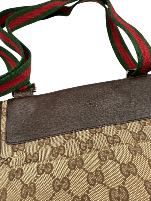 Gucci Beige & Brown print Canvas Leather Accent Web Crossbody Vintage Bag Beige & Brown print / Small
