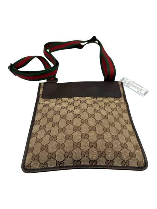 Gucci Beige & Brown print Canvas Leather Accent Web Crossbody Vintage Bag Beige & Brown print / Small