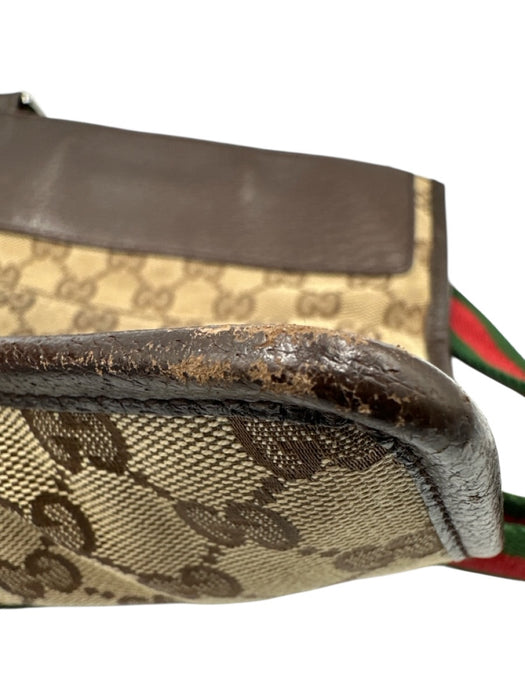 Gucci Beige & Brown print Canvas Leather Accent Web Crossbody Vintage Bag Beige & Brown print / Small