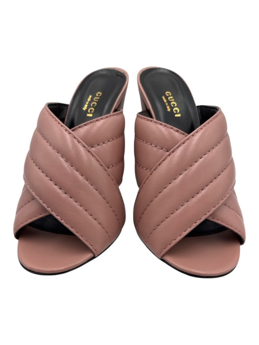 Gucci Shoe Size 37 Dusty Rose Leather Criss Cross Mule Block Heel Sandals Dusty Rose / 37